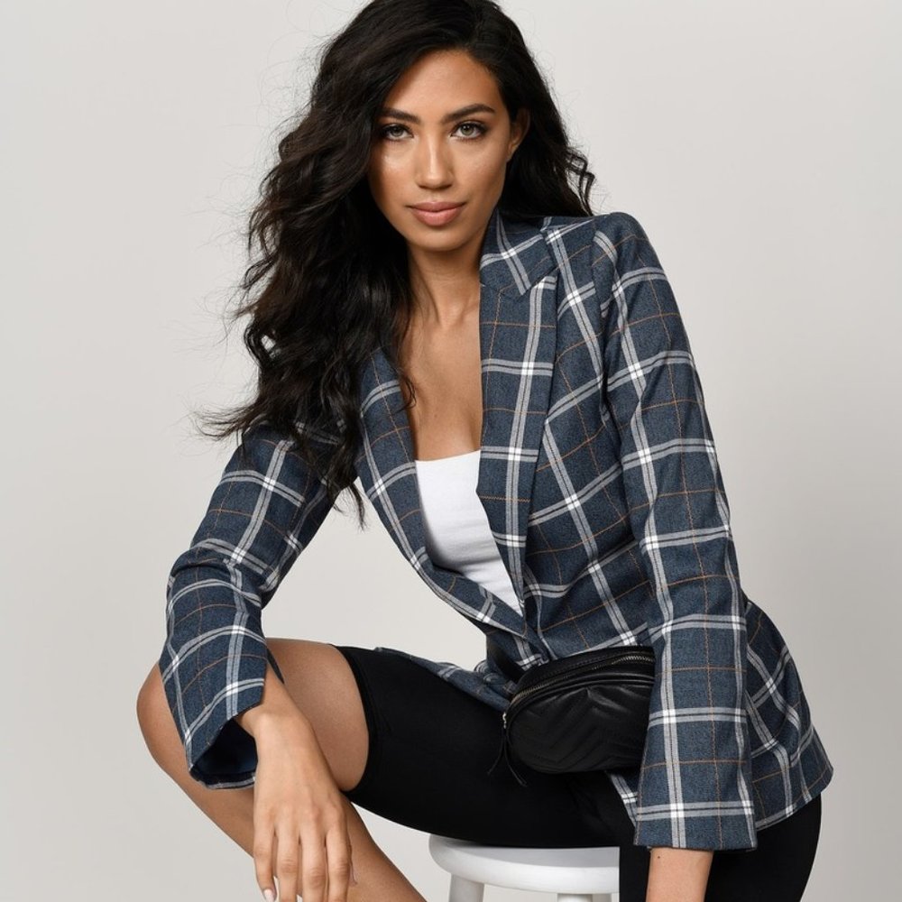TOBI Robbie Flap Pocket Plaid Blazer